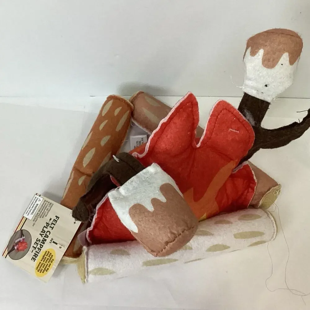 Felt Campfire Play Set Plush Toy Marshmallow Roasting Kids Pretend Camping NEW